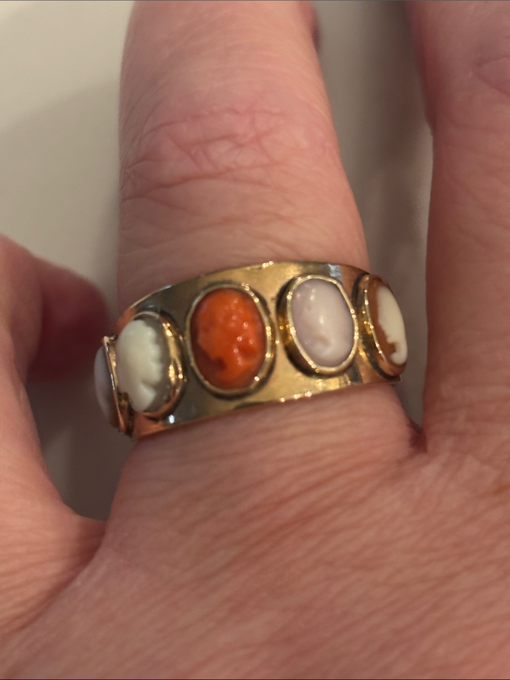 Antique 14k Gold Multi-Stone Cameo Band Ring